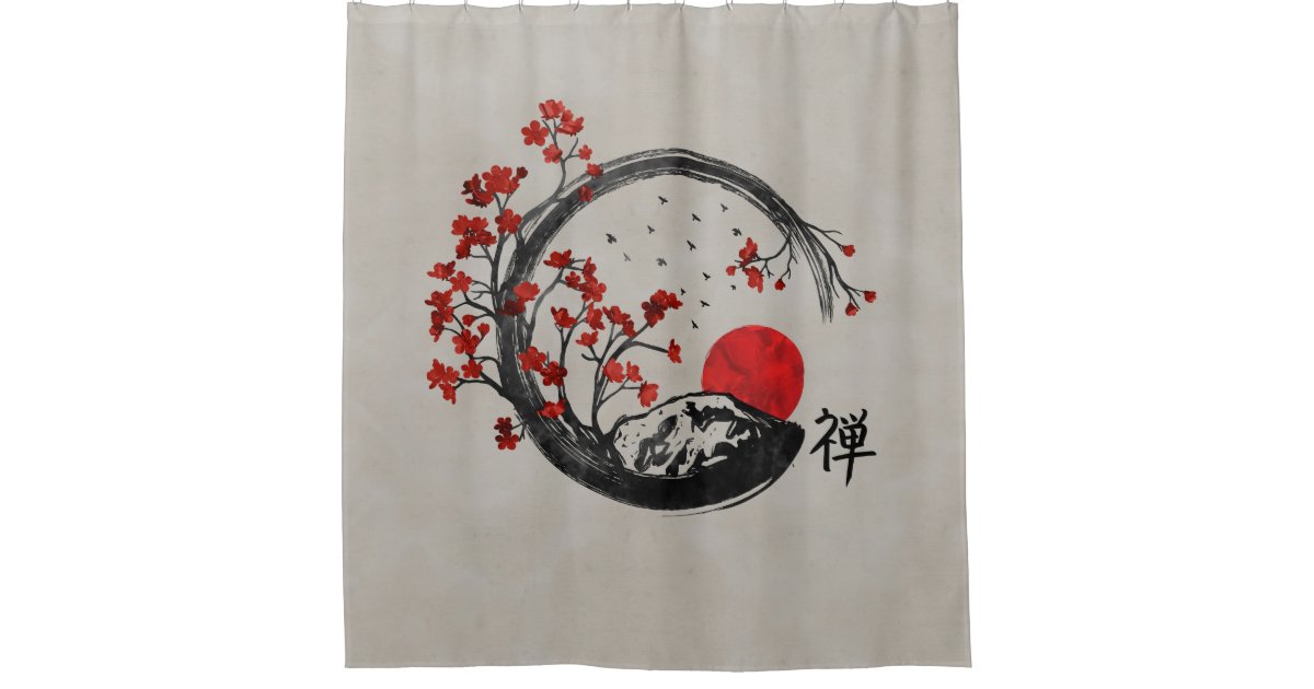 Zen Enso Circle and Sakura Branches Shower Curtain Zazzle