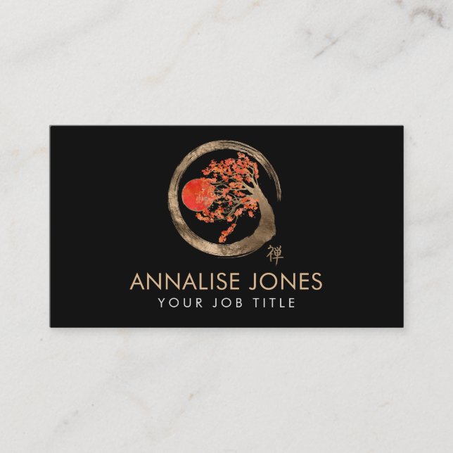 Zen Enso Circle and Sakura Tree Business Card (Front)