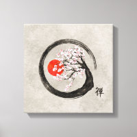 Zen Enso Circle and Sakura Tree on Canvas