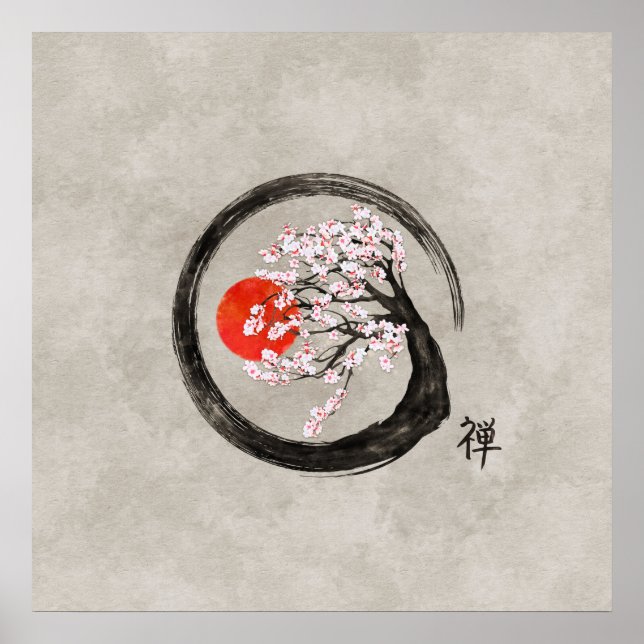 Zen Enso Circle and Sakura Tree on Canvas Poster (Front)
