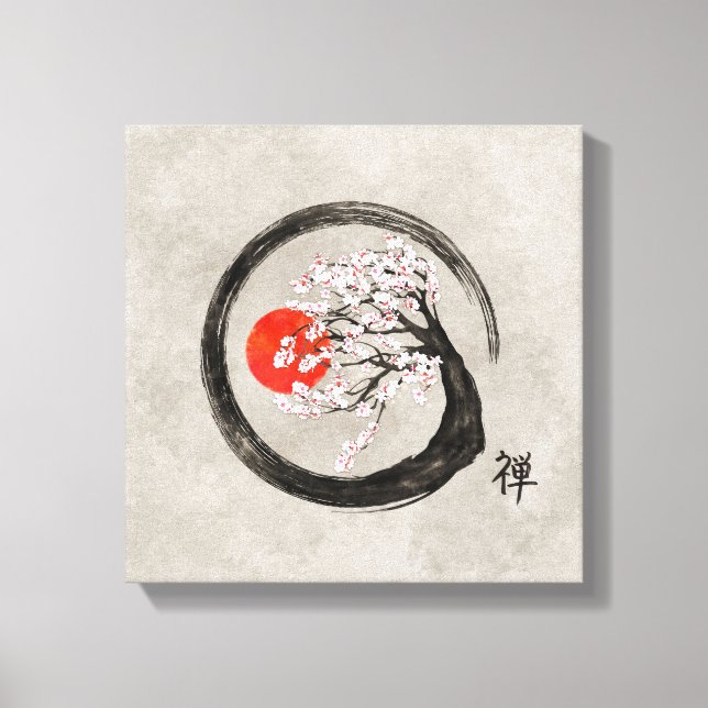 Zen Enso Circle and Sakura Tree on Canvas Print (Front)