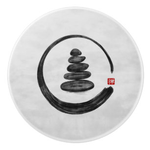 Zen Enso Circle and Zen stones - Watercolor Ceramic Knob