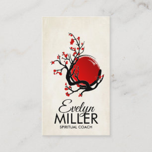 Zen Enso Circle, Sun and Red Sakura Blossom Business Card