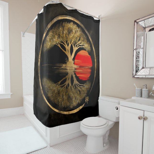 Zen Enso Golden Sunset Shower Curtain (In Situ)