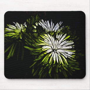 Zen floral Lime green white Chrysanthemum Mouse Mat