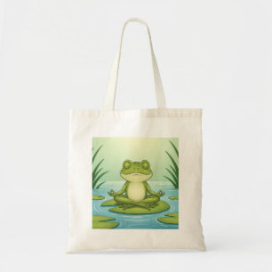 Zen Frog Meditating on Lily Pad – Peaceful Yoga Ca Tote Bag