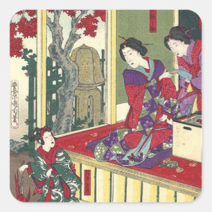 zen garden fall maple tree kimono japanese geisha square sticker