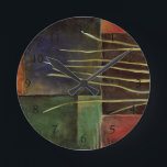 Zen Garden I Round Clock<br><div class="desc">Wipsy branches stretch against a multicolored background in this piece by Jennifer Goldberger. The light green of the branches contrasts beautifully with the dark colours they are set against. Purchase your copy today.</div>