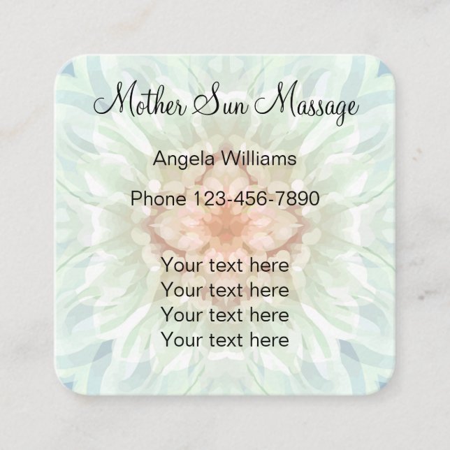 Zen Garden Massage Mandala Design Square Business Card (Front)