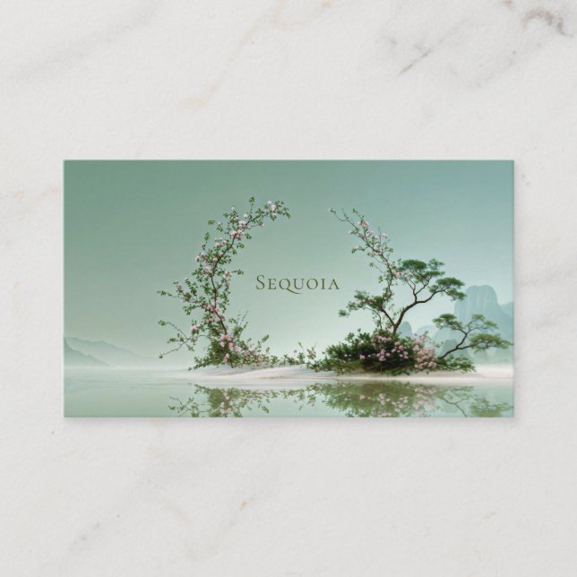 Zen Garden Pink Floral Arch Misty Waterscape Business Card (Front)