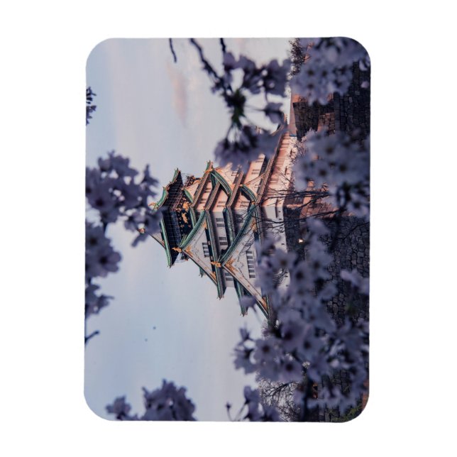 Zen Garden Puzzle: Japanese Castle and Sakura Magnet (Vertical)