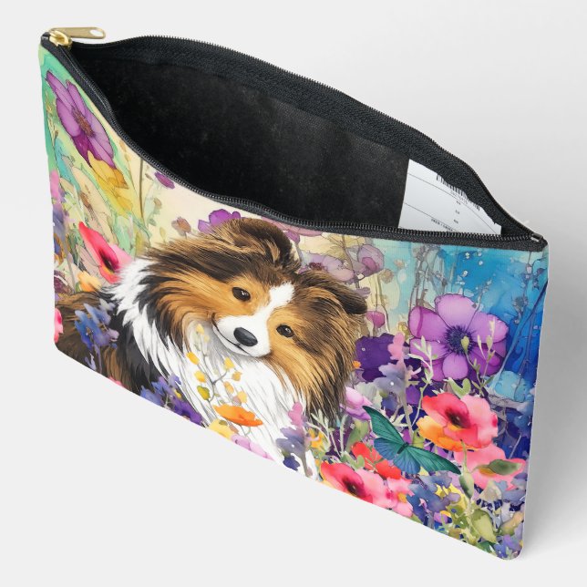 ZEN GARDEN Sheltie sable - Large Accessory Pouch (Open)