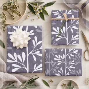 Zen Garden Stems Deep Minimal Botanical Silhouette Wrapping Paper Sheet