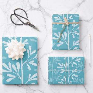 Zen Garden Stems Minimal Botanical Aqua Blue Wrapping Paper Sheet