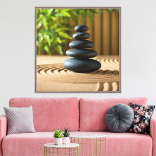 Zen Garden Tranquil Black Stones Art Canvas Print
