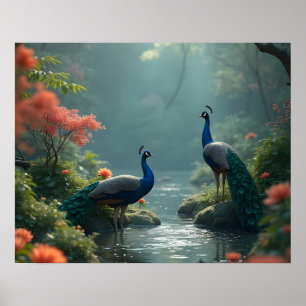zen garden with peacocks poster