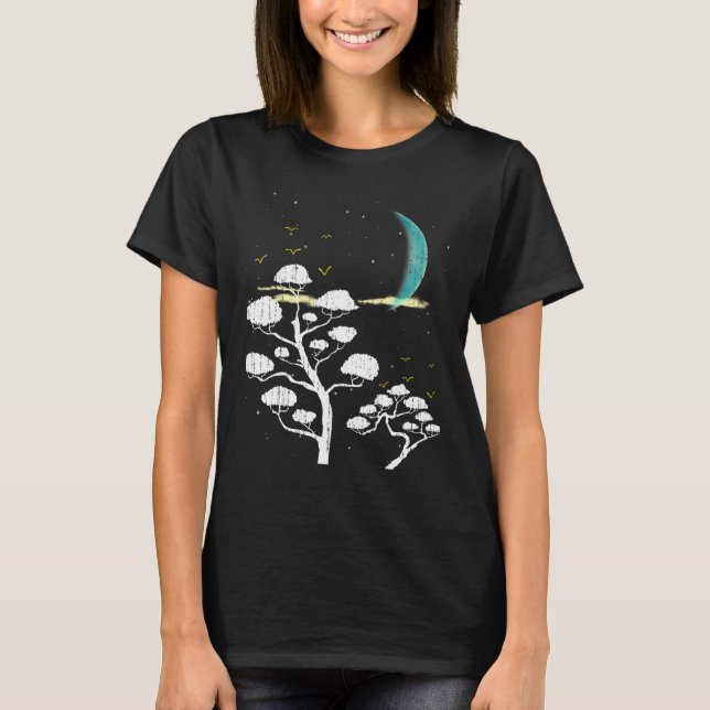 Zen Gardening Moon Stars Japanese Culture Bonsai T T-Shirt (Front)
