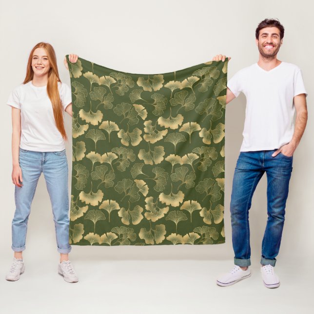 Zen Ginkgo Leaf Pattern Fleece Blanket (In Situ)
