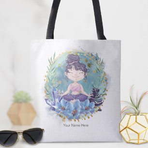 Zen Girl Yoga Spa Rocks Crystals Flowers Spiritual Tote Bag
