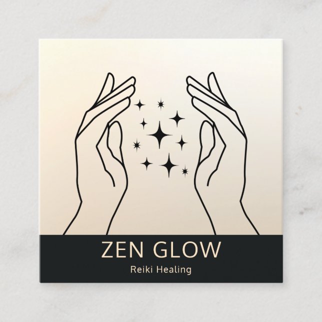 Zen Glow Energy Healer Reiki Practitioner Wellness Square Business Card (Front)