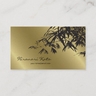 Zen Gold And Black Asian Bamboo Leaves Minimalist Business Card