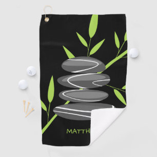 Zen golf towel with stacked pebble rocks design