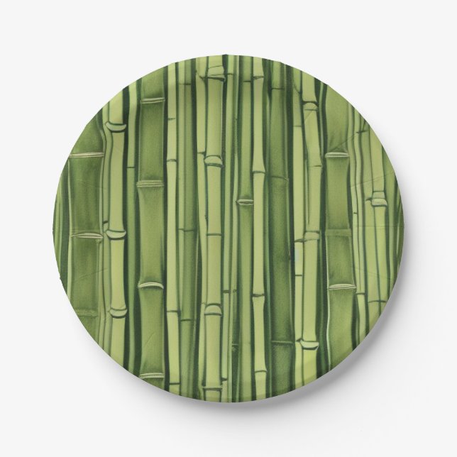 zen green bamboo pattern background nature asia ja paper plate (Front)