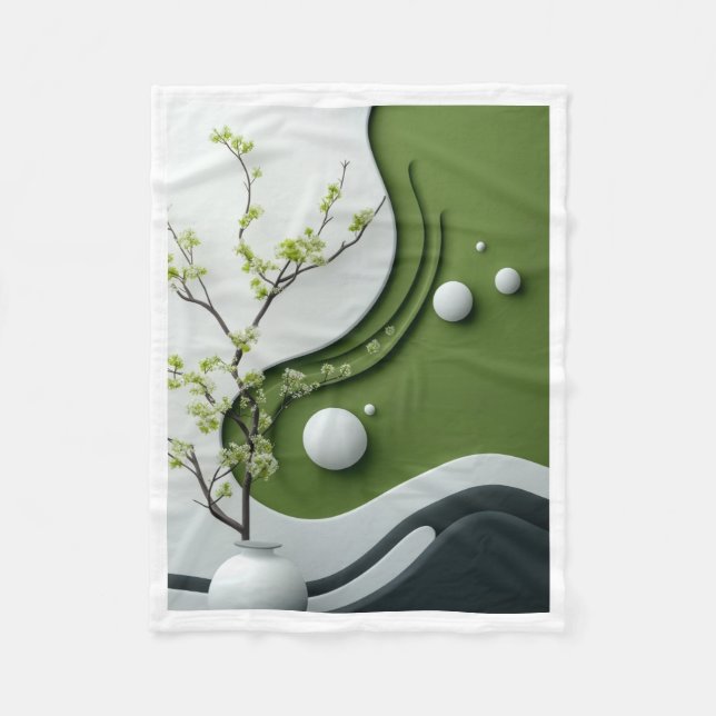 Zen Green Branch and Spheres Blanket (Front)