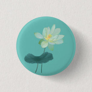 Zen Green Lotus Flower Asian Inspired 3 Cm Round Badge