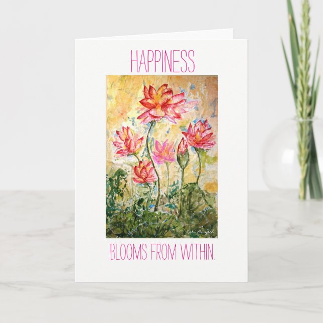 Zen Happiness Lotus Watercolor Art Greeting Card (Front)