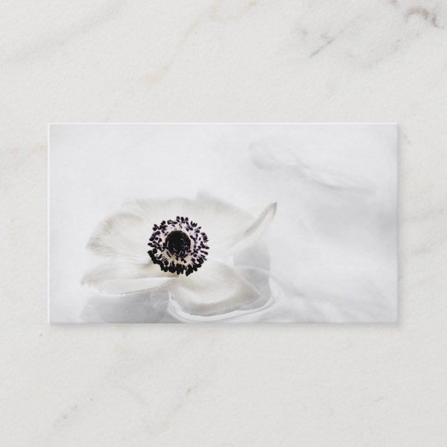 Zen High Key White Anemone on Water Background Business Card (Front)