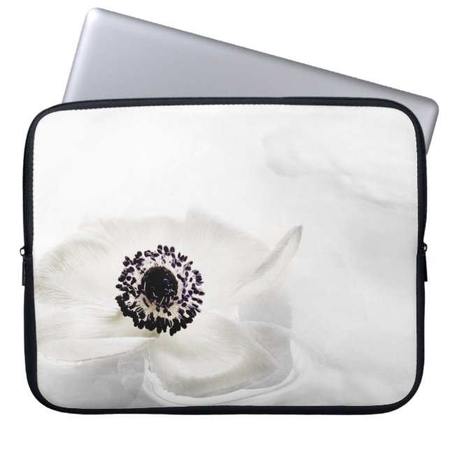 Zen High Key White Ranunculus on Water Background Laptop Sleeve (Front)