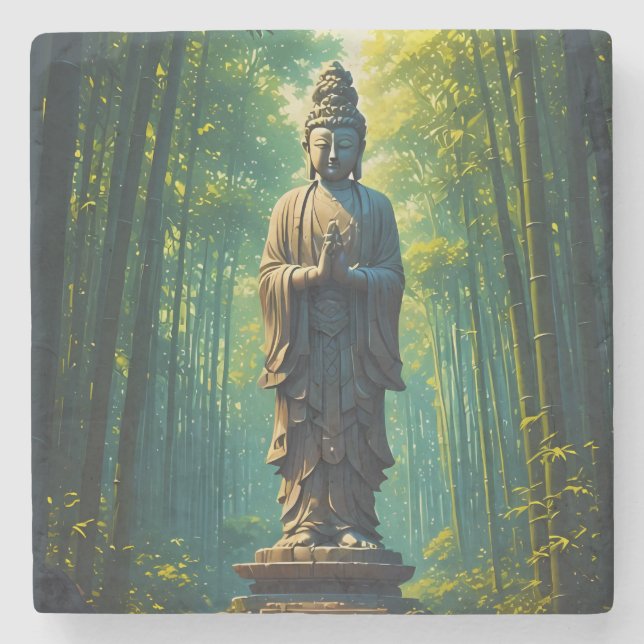 Zen in the Bamboo Grove Stone Coaster (Front)