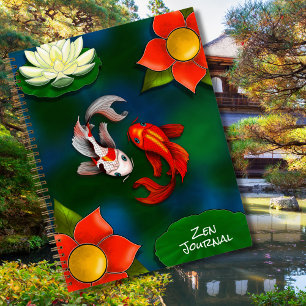Zen Journal Yin Yang Koi Fish White Lotus Pond