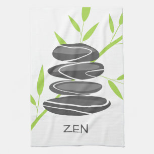 Zen kitchen towel with pebble stones stacking art
