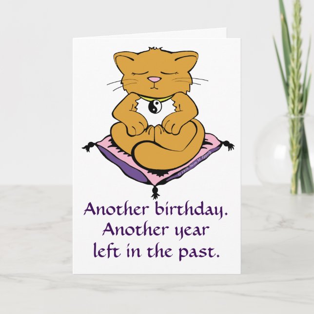 Zen Kitty Cat Meditation Yoga Birthday Card (Front)