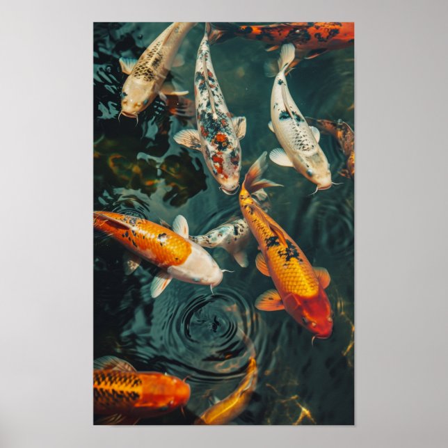 Zen Koi Fish Poster: 31 Nine 2 Koi Fishes Swimming Poster (Front)