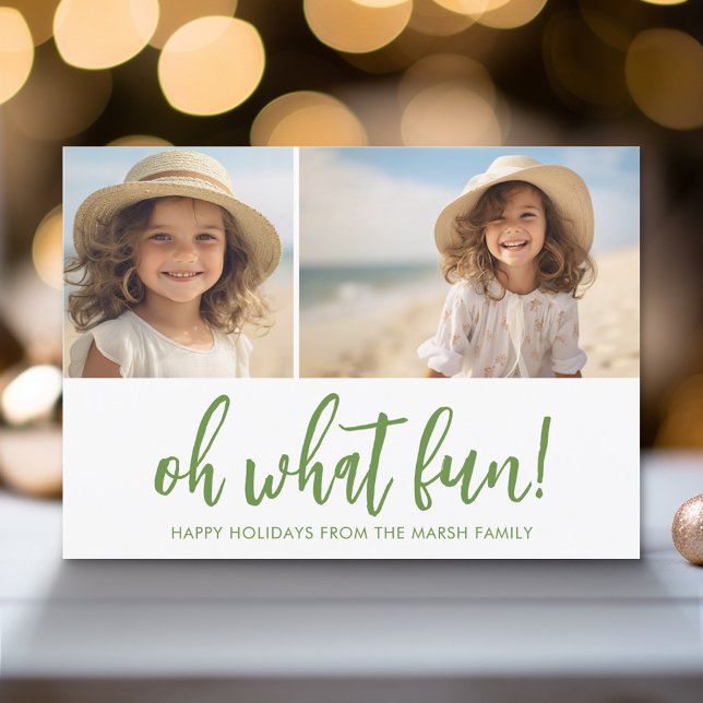 Zen Line Art Green - 2 Photo - Minimal Holiday Card (Modern Holiday Greeting Card with a Family Photo)