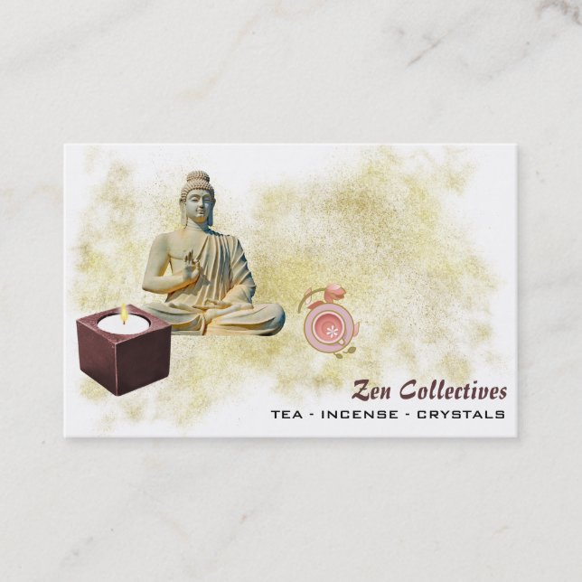 *~* Zen Lotus Buddha Candle Tea Gold Business Card (Front)