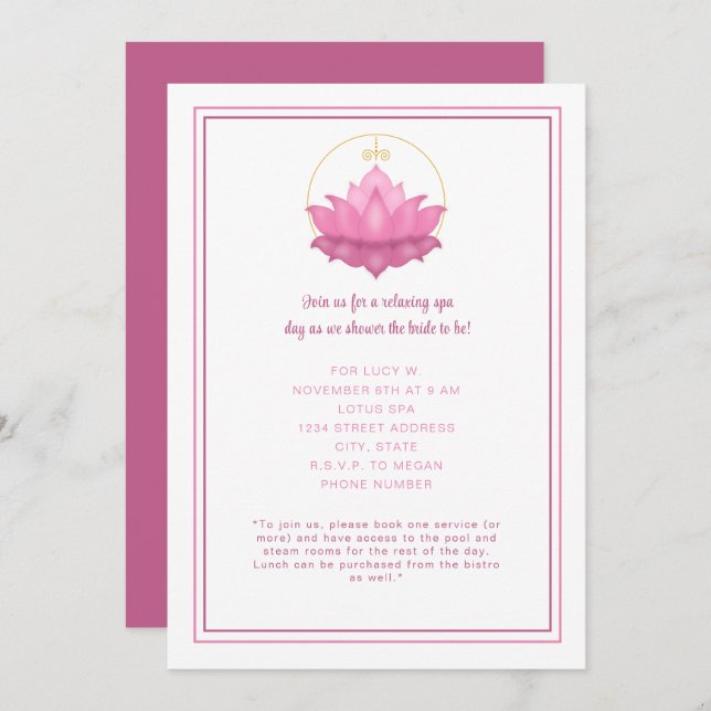 Zen Lotus Spa Day Invitation (Front/Back)