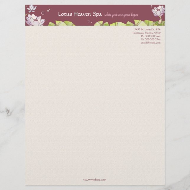 Zen Lotus Yoga Massage Business Custom Letterhead (Front)