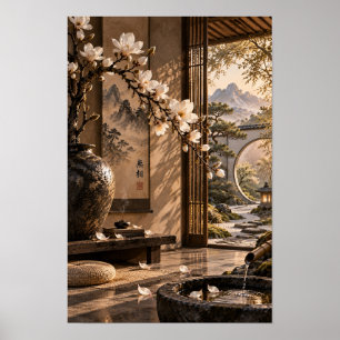 Zen Magnolia Garden Mountain View Wall Art