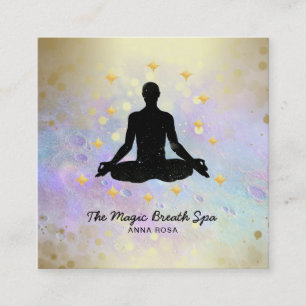 *~* Zen Man Yoga Gold Meditation  Mindfulness Square Business Card