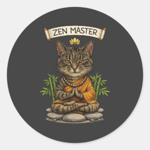 Zen Master Cat Funny Chill Gray Tabby Cat Gift  Classic Round Sticker