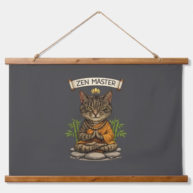 Zen Master Cat Funny Chill Gray Tabby Cat Gift  Hanging Tapestry (Front)