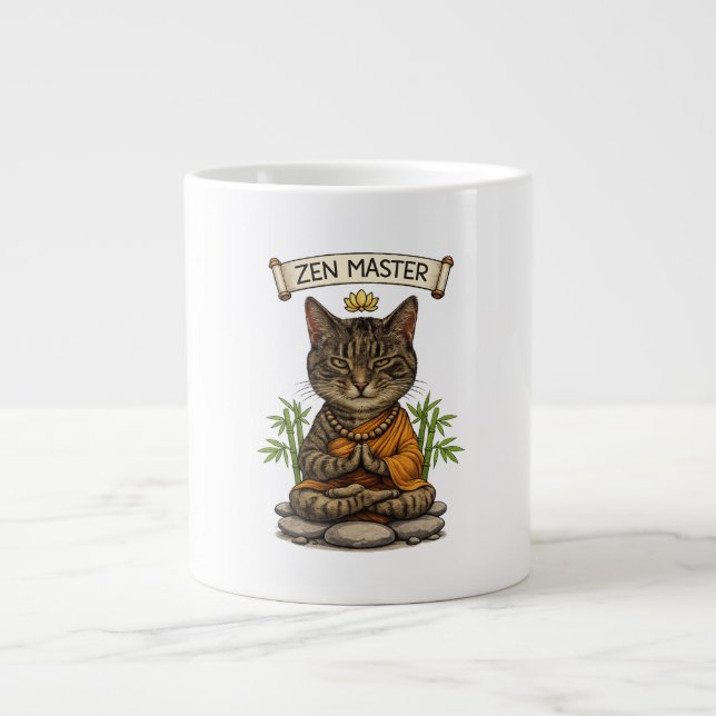 Zen Master Cat Funny Chill Gray Tabby Cat Gift  Large Coffee Mug (Front)