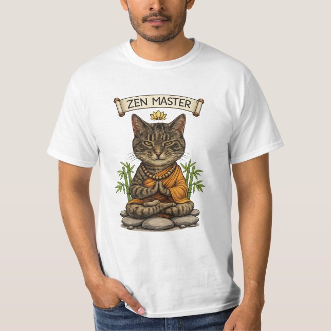 Zen Master Cat Funny Chill Gray Tabby Cat Gift  T-Shirt (Front)