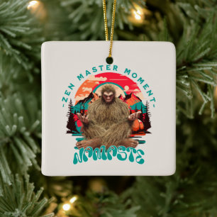 Zen Master Moment Bigfoot Meditation Retro Art Ceramic Ornament