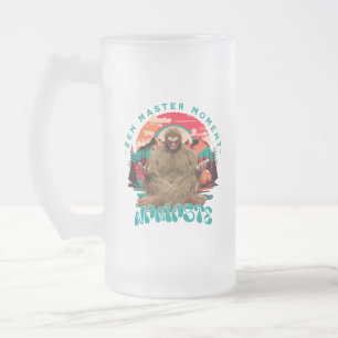 Zen Master Moment Bigfoot Meditation Retro Art Frosted Glass Beer Mug
