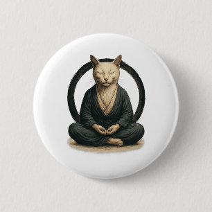 Zen Meditating Cat – Enso Circle Mindful Yoga Art 6 Cm Round Badge
